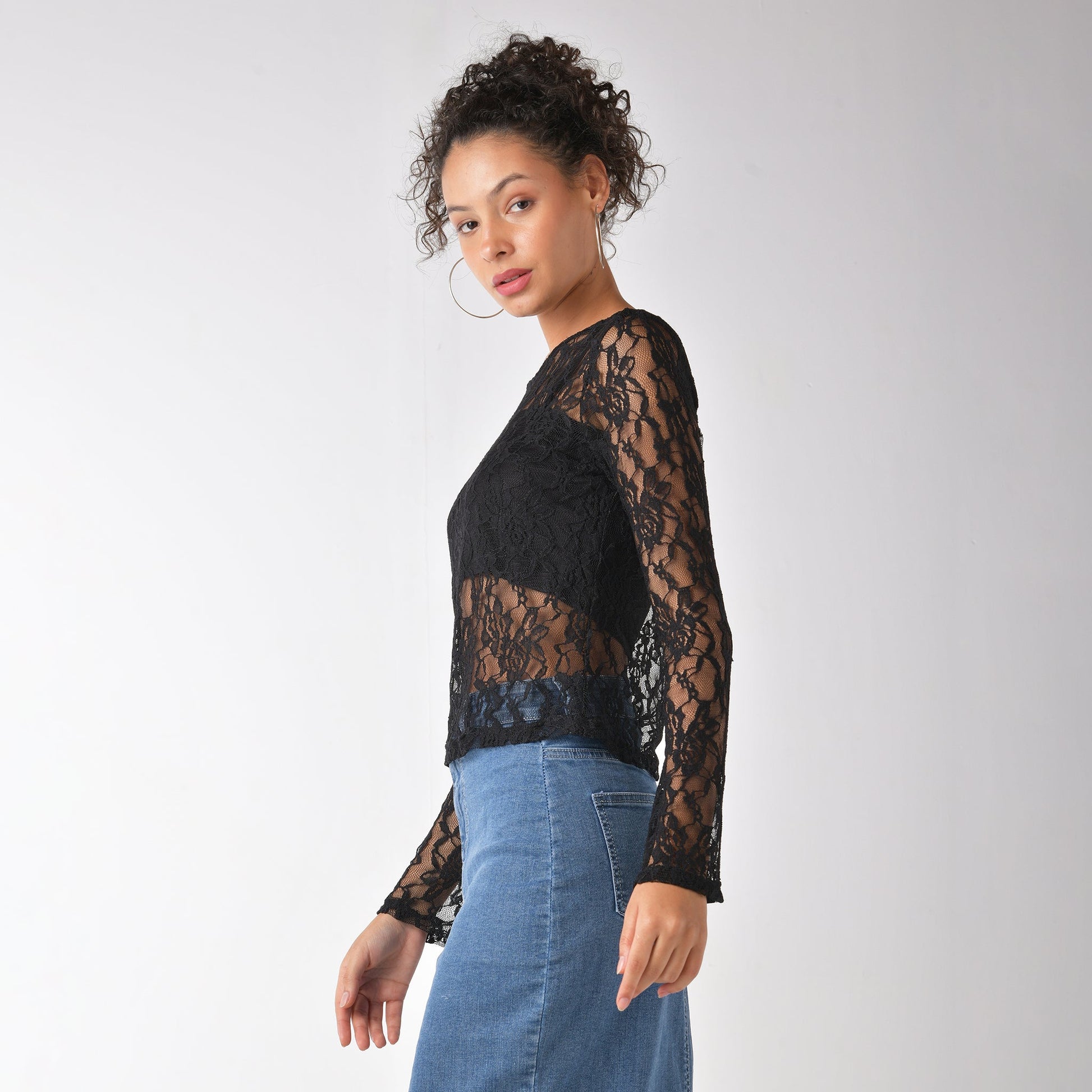 Black sheer lace top with matching camisole