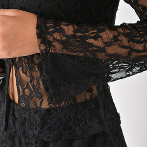 Black lace cardigan top with romantic bell sleeves