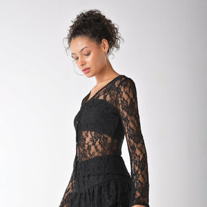Black lace cardigan top with romantic bell sleeves