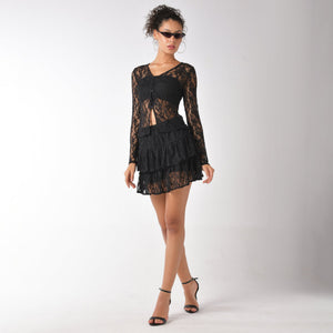 Black lace cardigan top with romantic bell sleeves
