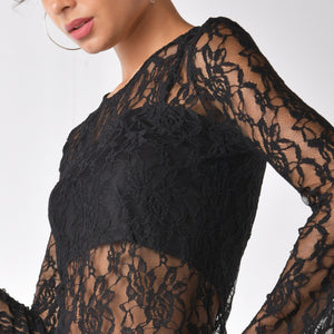 Black sheer lace top with matching camisole