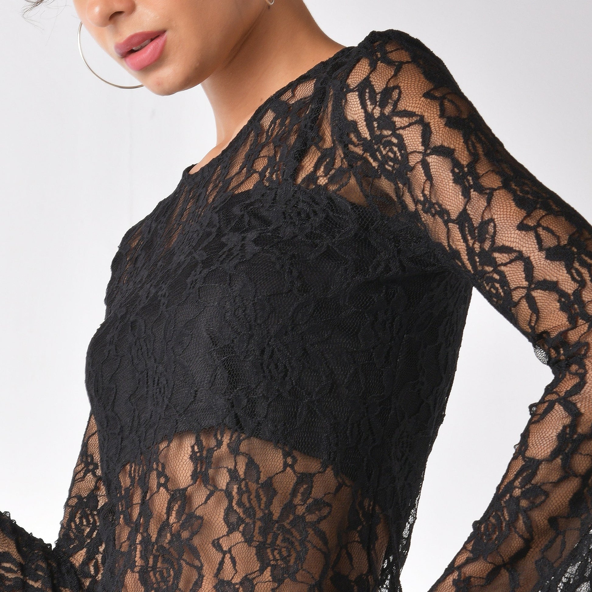 Black sheer lace top with matching camisole