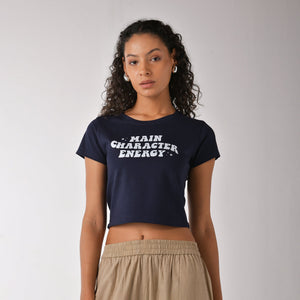 Main Character graphic printed Short Sleeve Crop Top baby tee