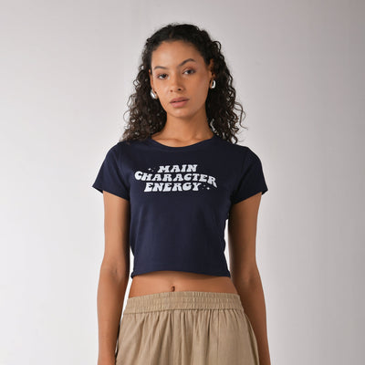 Main Character graphic printed Short Sleeve Crop Top baby tee