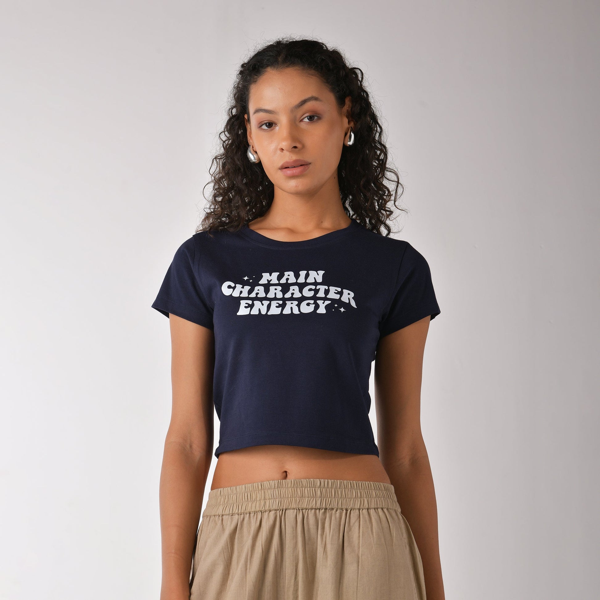 Main Character graphic printed Short Sleeve Crop Top baby tee