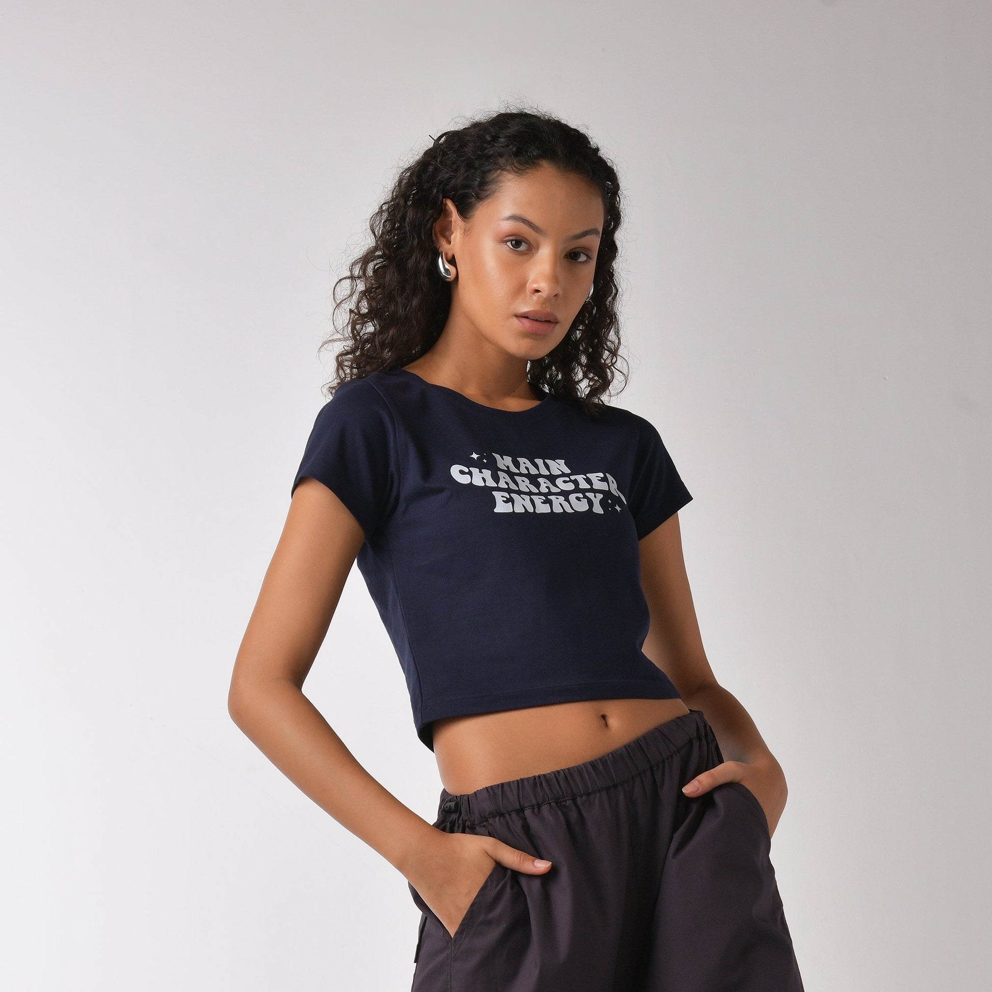Main Character graphic printed Short Sleeve Crop Top baby tee