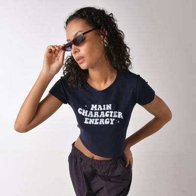 Main Character graphic printed Short Sleeve Crop Top baby tee