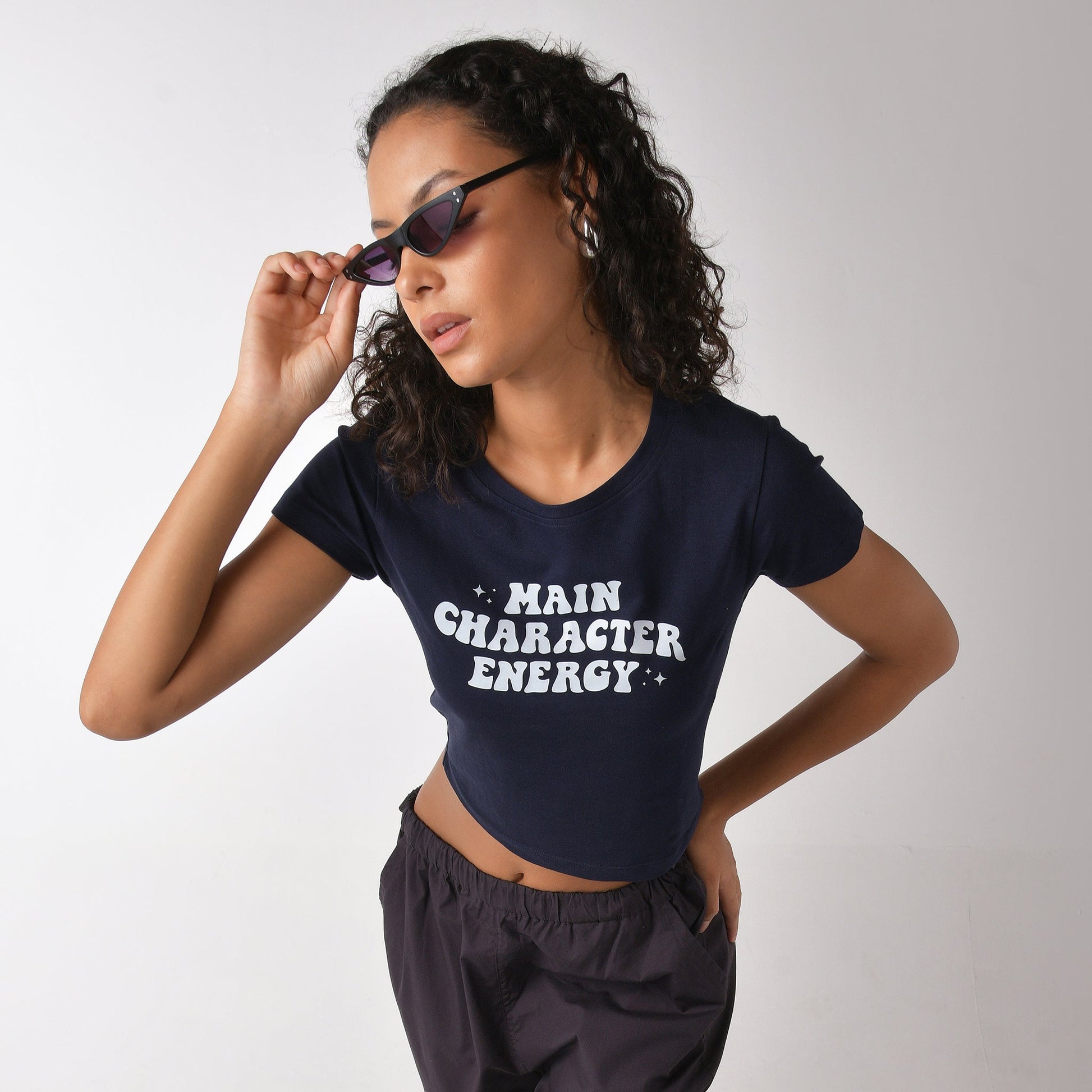 Main Character graphic printed Short Sleeve Crop Top baby tee