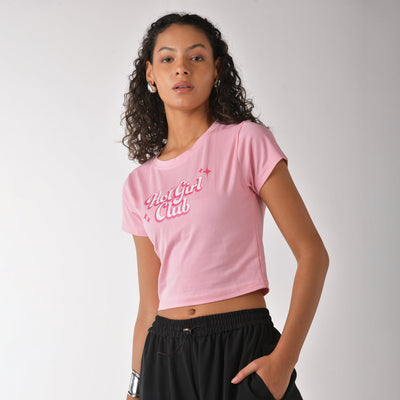 Hot girl club graphic printed Pink Crop Top baby tee