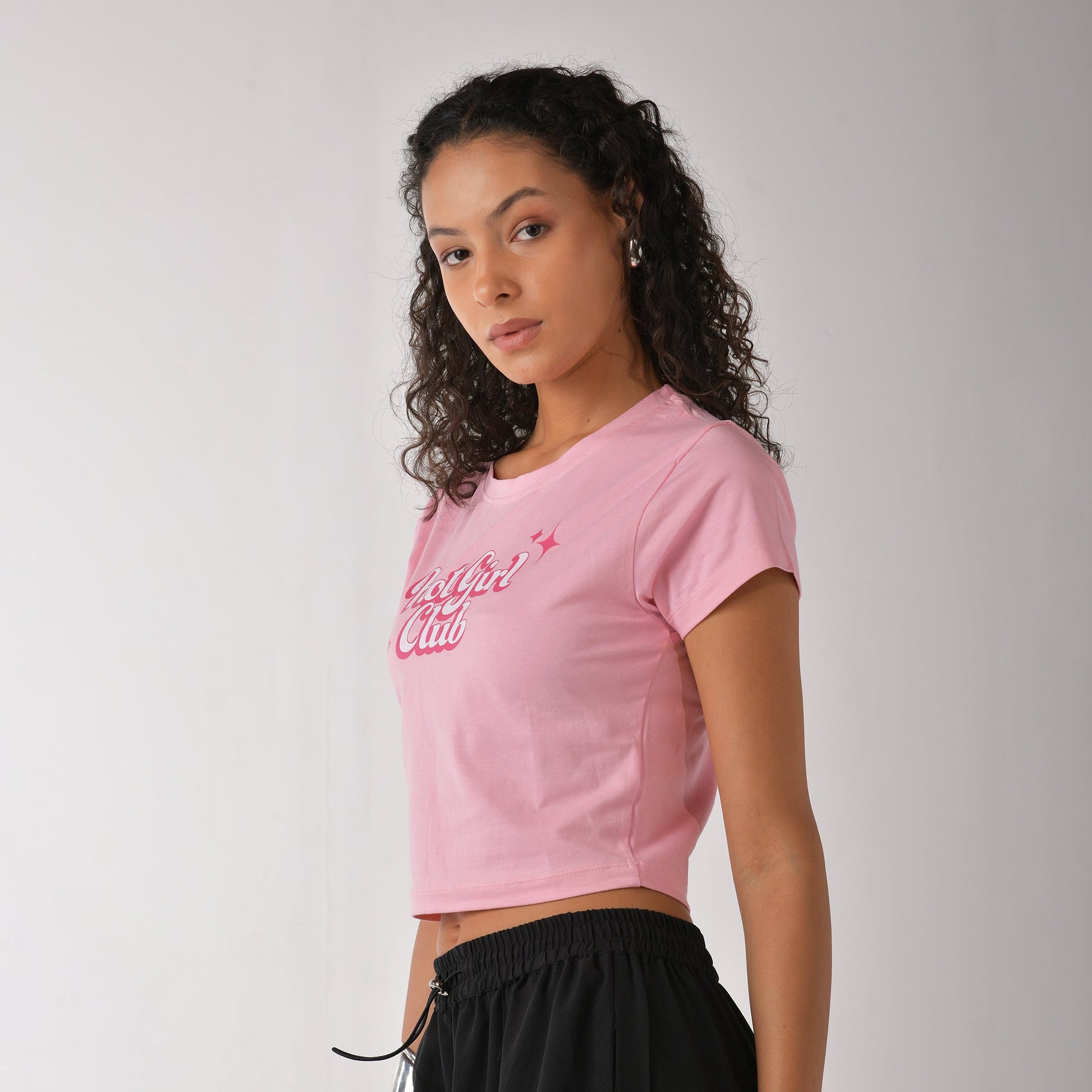 Hot girl club graphic printed Pink Crop Top baby tee