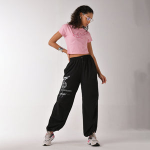 Black Printed Air Parachute Pants