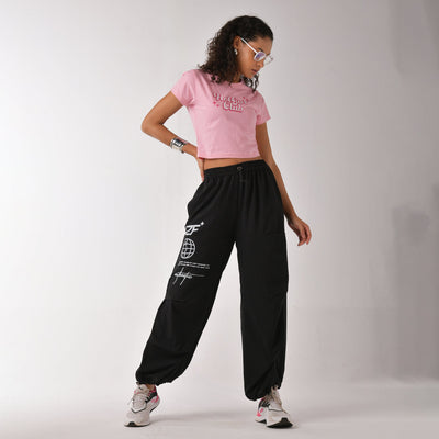 Black Printed Air Parachute Pants