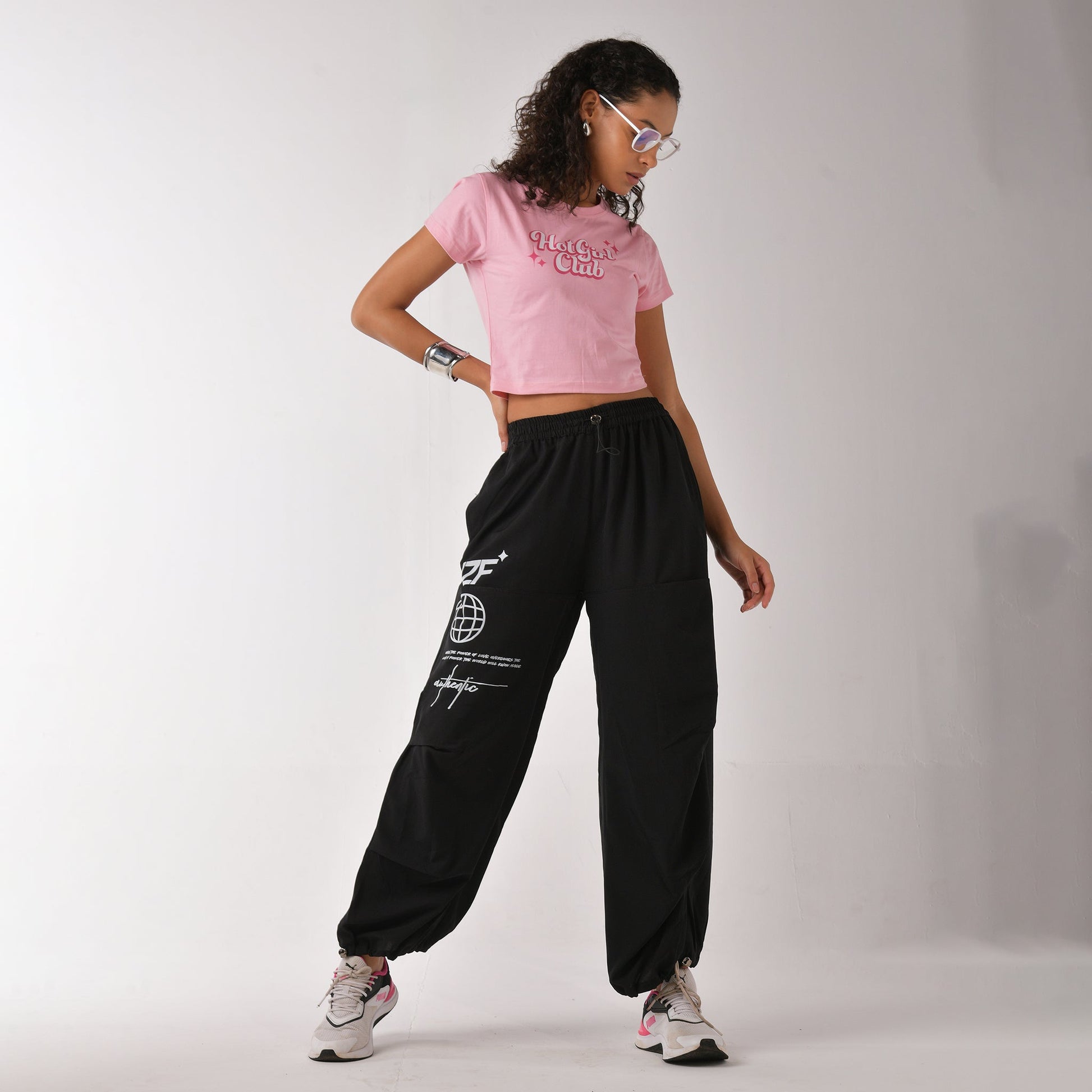 Black Printed Air Parachute Pants