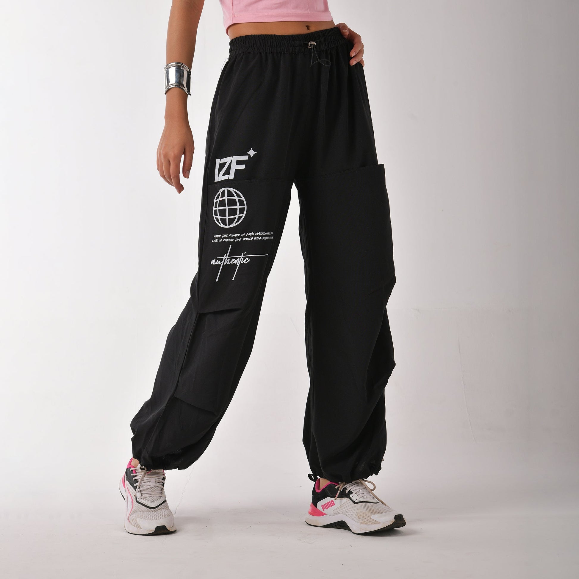 Black Printed Air Parachute Pants