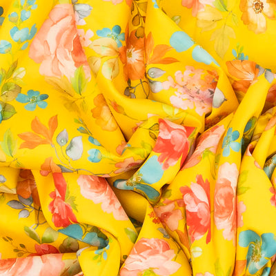 Yellow Handloom Kanchipuram Korvai Silk Saree Printed With Floral Motifs