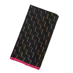 Black Handloom Linen Saree With Diagonal Stripes