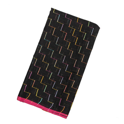 Black Handloom Linen Saree With Diagonal Stripes