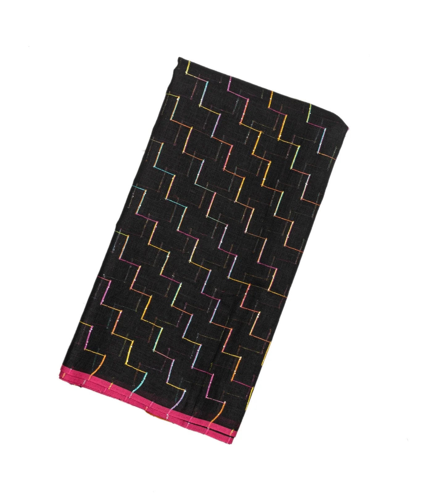 Black Handloom Linen Saree With Diagonal Stripes