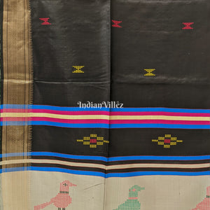 Black with Grey Handwoven Soft Silk Saree