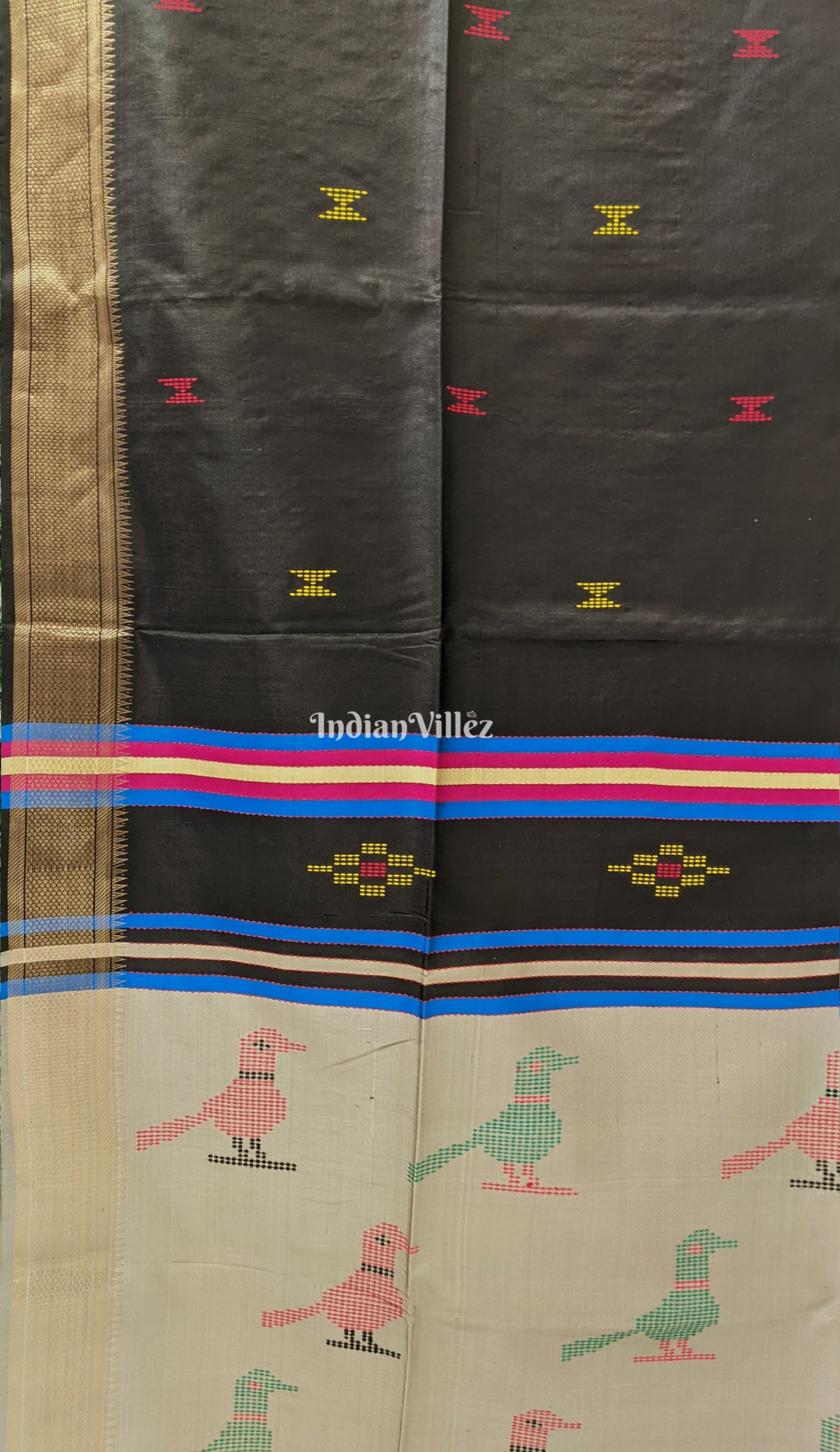 Black with Grey Handwoven Soft Silk Saree