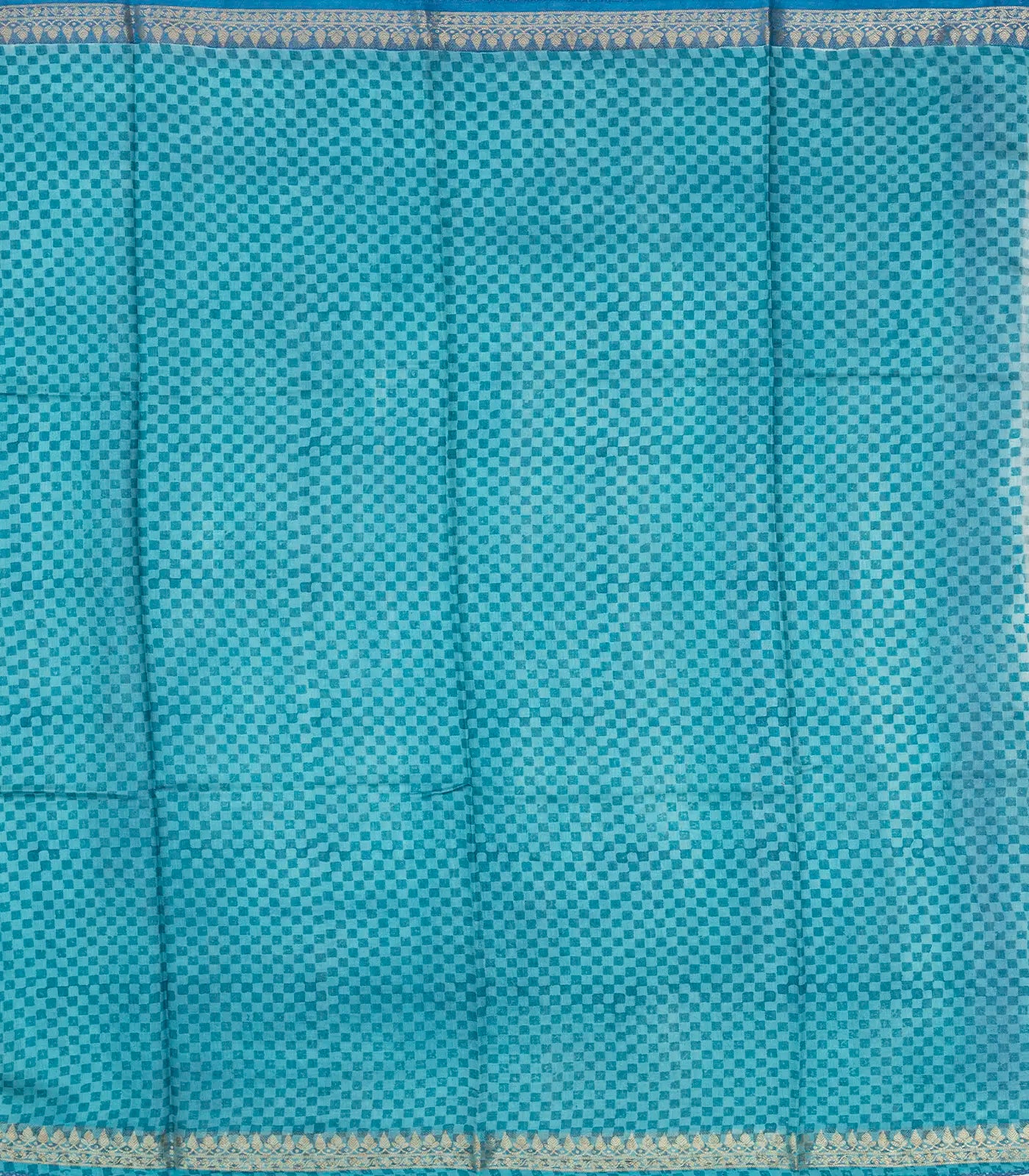 Light Blue Handloom Tussar Silk Saree Printed With Checks & Floral Motifs