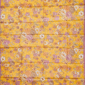 Yellow Woven Digital Printed Tussar Silk Saree With Floral Motifs