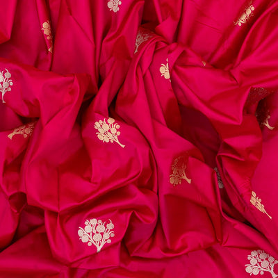 Pink Handloom Banarasi Silk Saree With Floral Buttas
