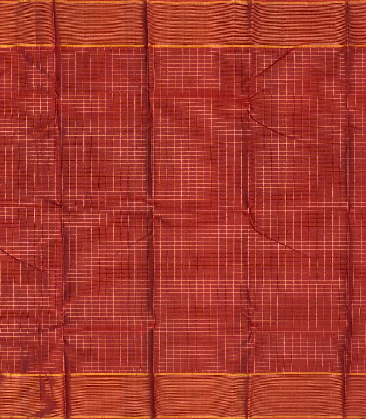 Maroon Handloom Kanchipuram Silk Saree With Checks & Diamond Motifs