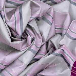 Grey Handloom Kanchipuram Korvai Silk Saree With Stripes