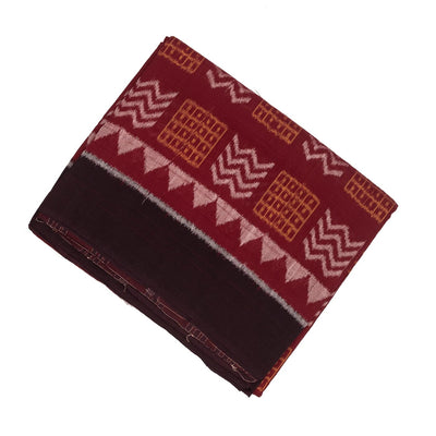 Crimson Handwoven Orissa Cotton Saree With Tie & Dye Chevron Motifs