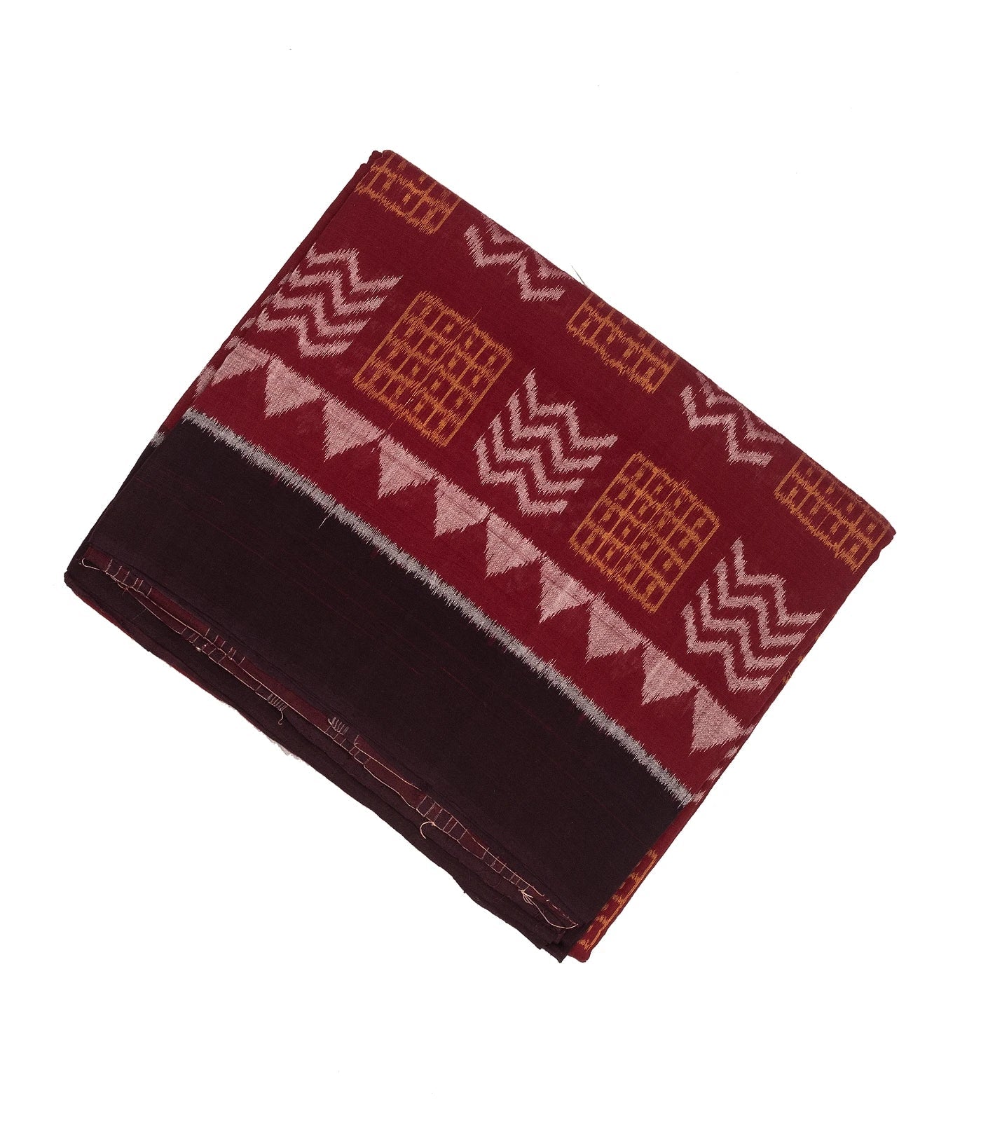 Crimson Handwoven Orissa Cotton Saree With Tie & Dye Chevron Motifs