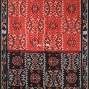 Red Black Maniabandha Odisha Ikat Cotton Saree