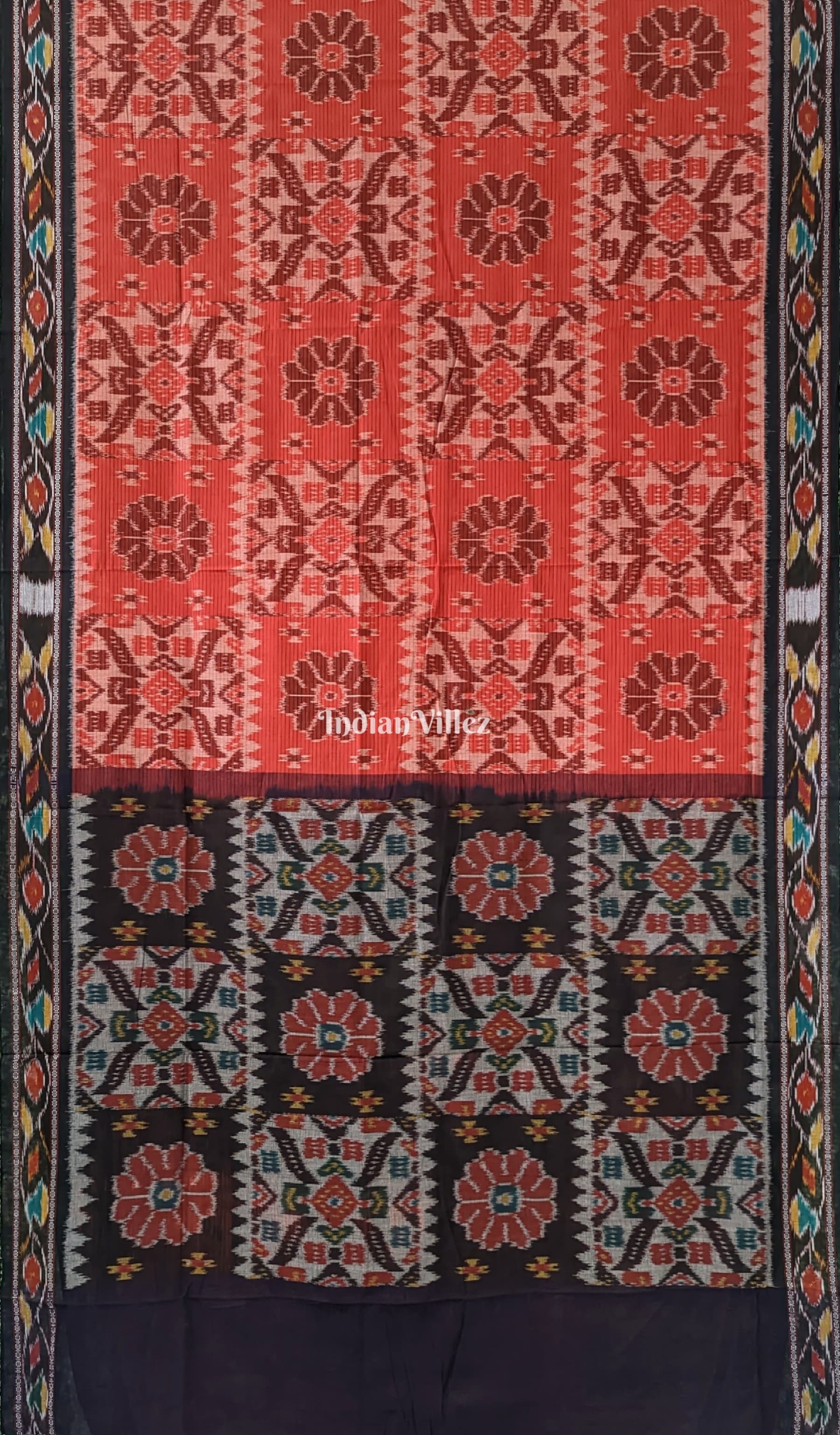 Red Black Maniabandha Odisha Ikat Cotton Saree