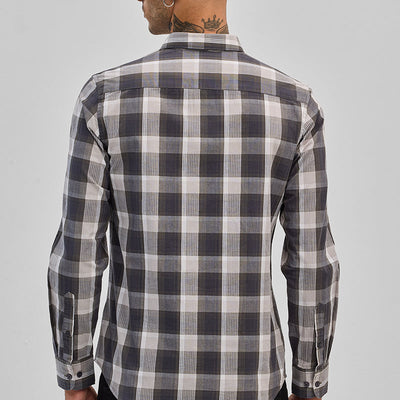 Charcoal Grey Checks Slim Fit Shirt