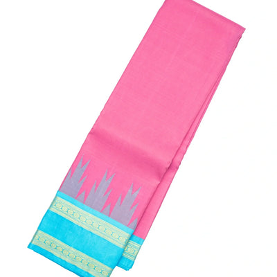 Pink Handloom Kanchipuram Korvai Silk Saree With Turquoise Border