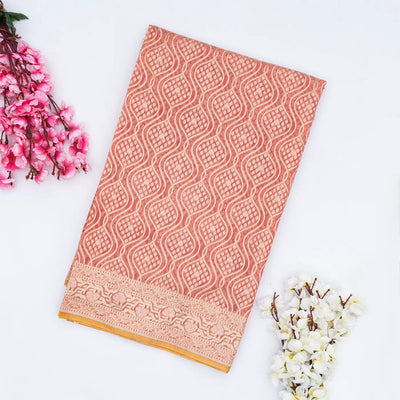 Dusty Pink Handwoven Banarasi Silk Cotton Saree With Floral Motifs