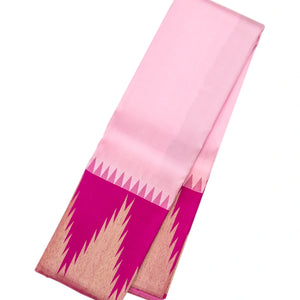 Baby Pink Handloom Kanchipuram Korvai Silk Saree With Pink Border