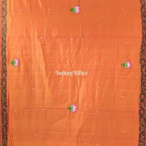 Orange Rama Green Doli Barat Design Pattachitra Saree