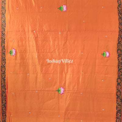 Orange Rama Green Doli Barat Design Pattachitra Saree