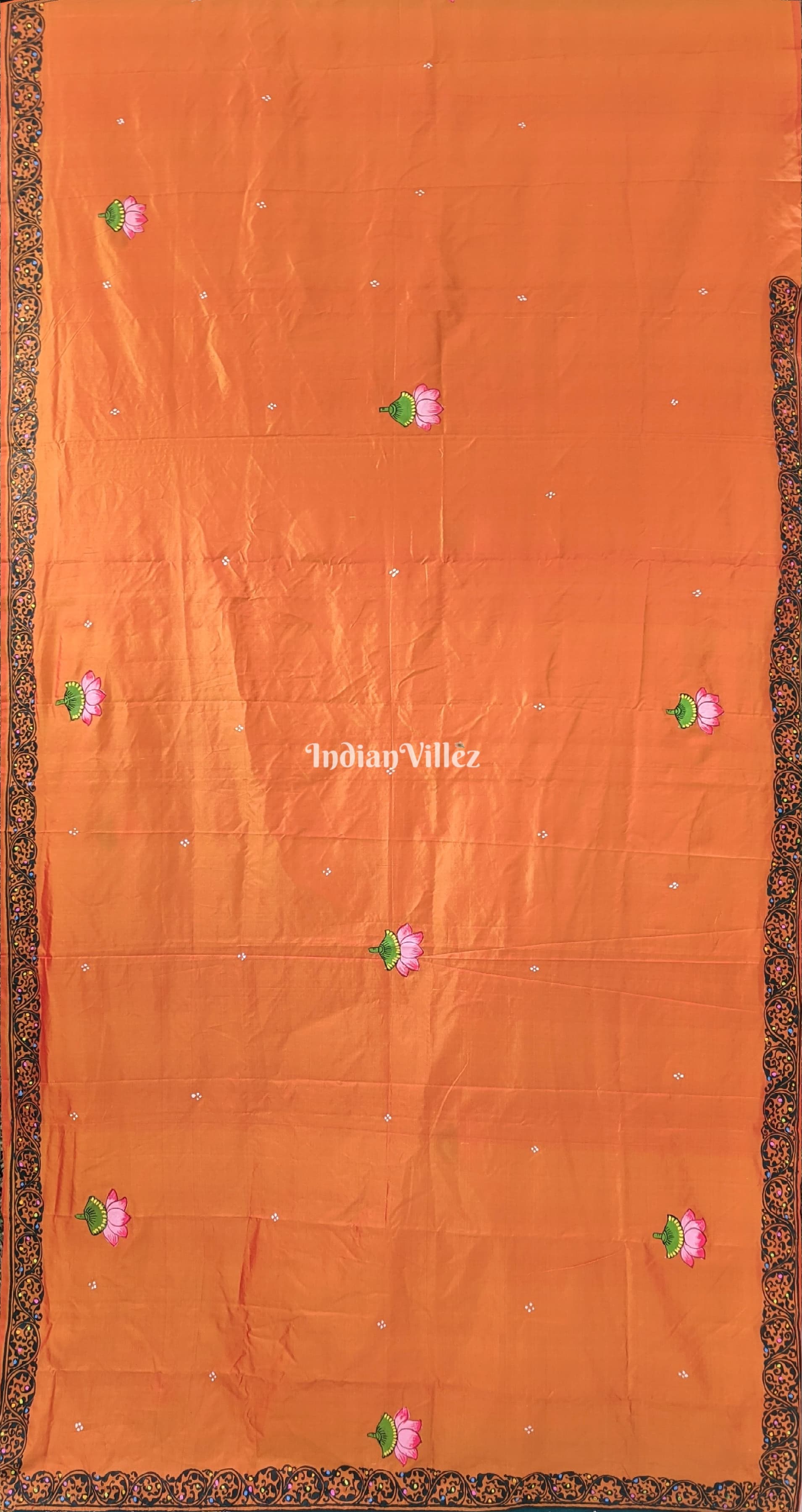 Orange Rama Green Doli Barat Design Pattachitra Saree
