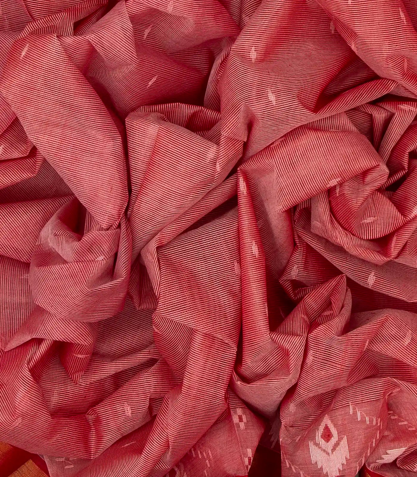 Chestnut Pink Bengal Cotton Saree With Stripes & Floral Motifs