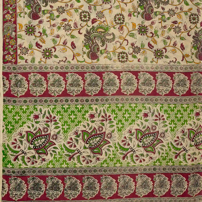 Cream Handloom Kalamkari Cotton Saree With Printed Annam Motifs