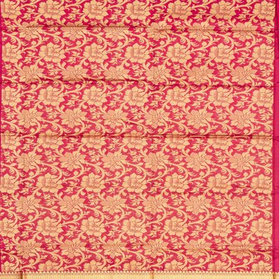 Pink woven Plain Banarasi Silk Saree With Floral Motifs In Border