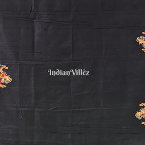 Black Mathura Vijay Theme Hand-Painted Pattachitra Saree