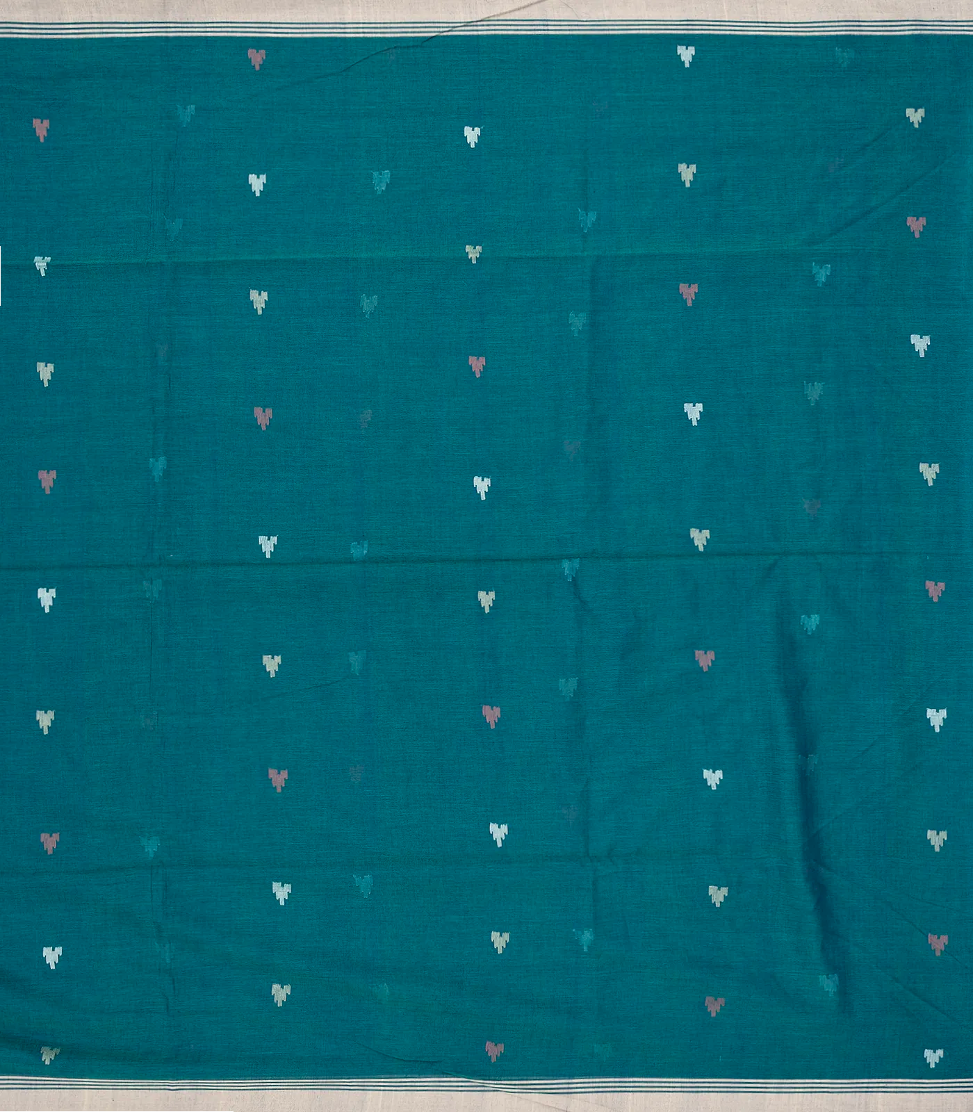 Cyan Handloom Bengal Cotton Saree With Temple Motifs