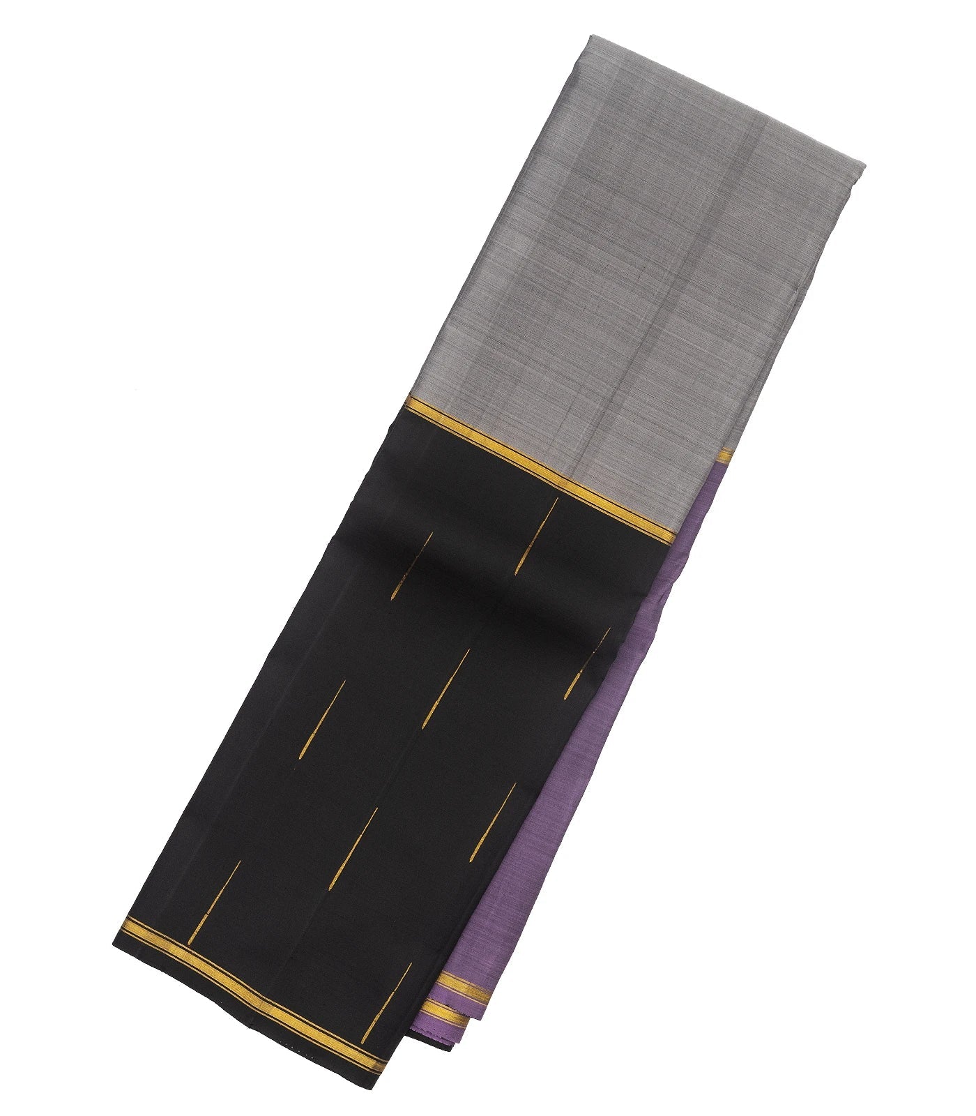 Grey Handloom Kanchipuram Silk Saree With Ganga Jamuna Border