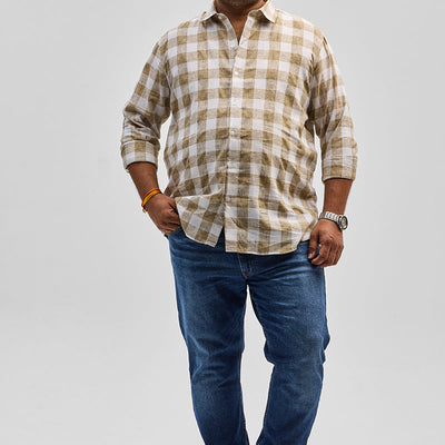 Beige Checks Linen Blend Shirt