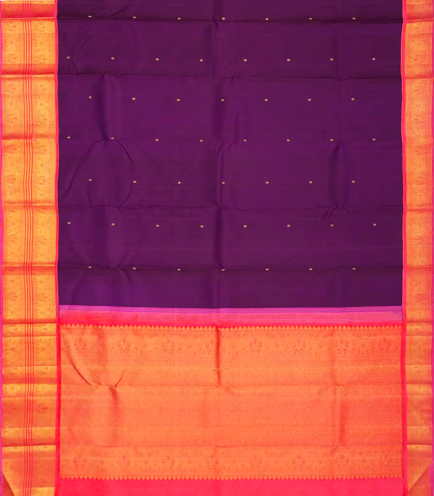 Magenta Handloom Kanchipuram Korvai Silk Saree With Kamalam Buttas