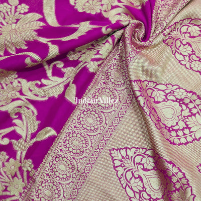 Purple Flower Theme Banarasi  Khaddi Georgette Saree