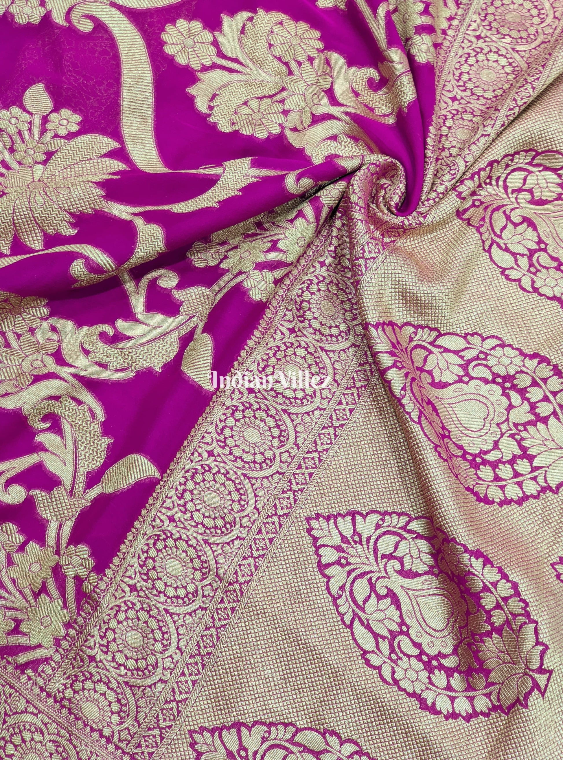 Purple Flower Theme Banarasi  Khaddi Georgette Saree